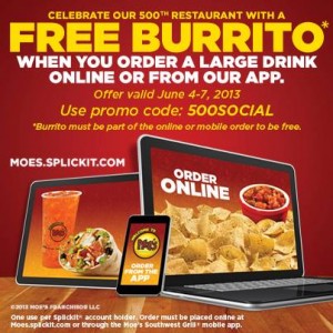 FREE Burrito at Moe's With Large Drink Purchase!!! 6/4/13 - 6/7/13 Only