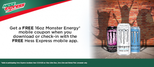 hess express free monster drink app