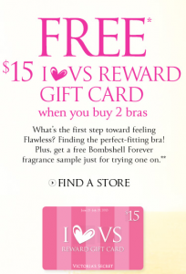 $15 victoria's secret gift card with purchase