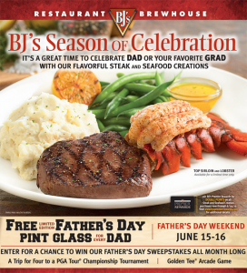 free pint glass at bj's brewery on fathers day