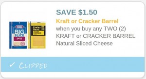 $1.50 off kraft or cracker barrel sliced cheese