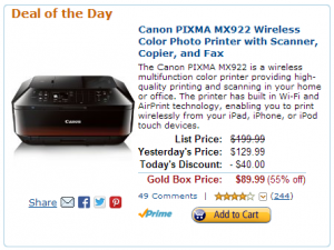 amazon gold box deal of the day canon pixma mx922