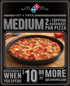 dominos pizza free with $10 purchase