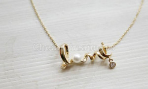 White Pearl Love Necklace