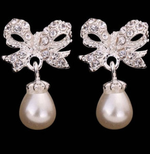 crystal and pearl bow earrings