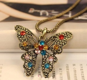 rhinestone butterfly necklace