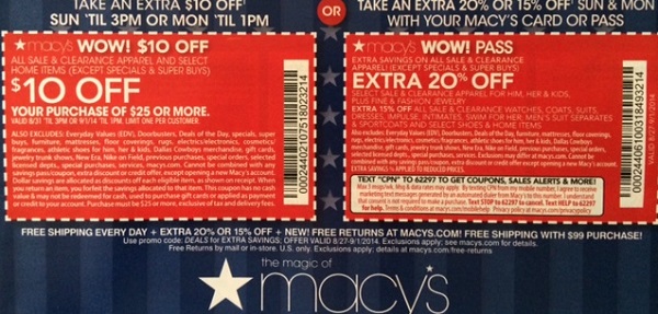 Macy&#39;s WOW Pass in Sunday&#39;s Paper (or Online) - $10 off $25 or 20% off! - www.speedy25.com