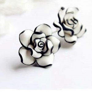 Black & White Rose Stud Earrings