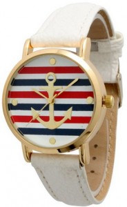 Geneva Multi Color Striped Anchor Leather Watch