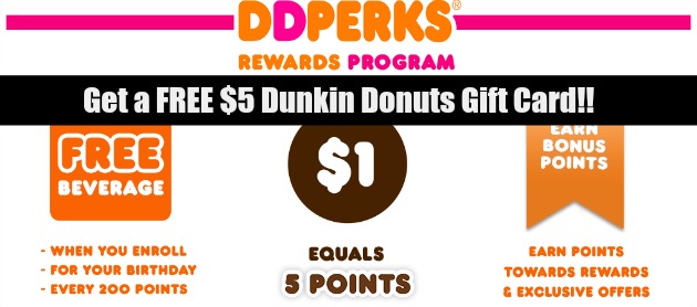 Free Dunkin Donuts $5 Gift Card