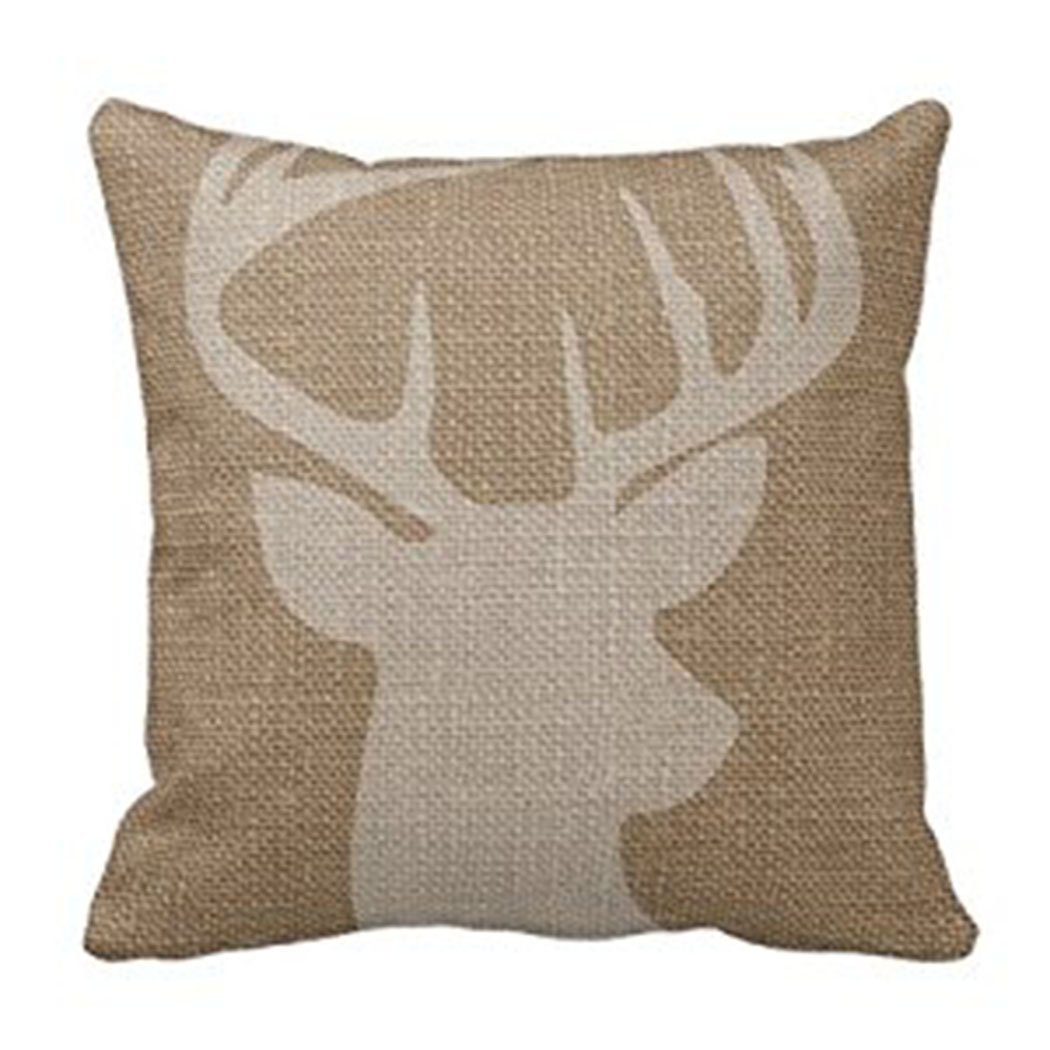 Burlap Deer Throw Pillow Cover