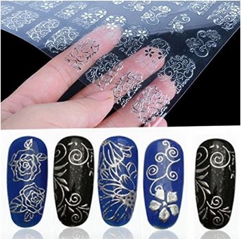 Set of 108 Silver Flower Nail Decals