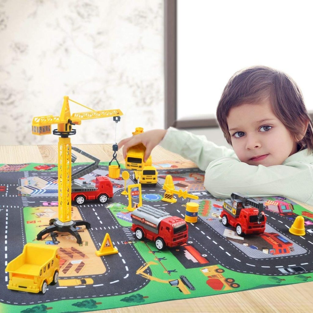 Mini Construction Vehicle Play Set With City Street Play Mat For $20.99 